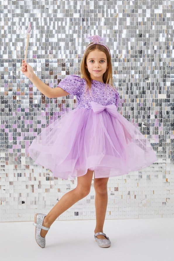 Lilac Beaded Sequin Dress for Girls - Gloria