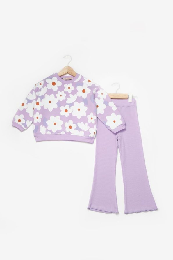 Lilac Floral Print Girls' Tracksuit - Gemma