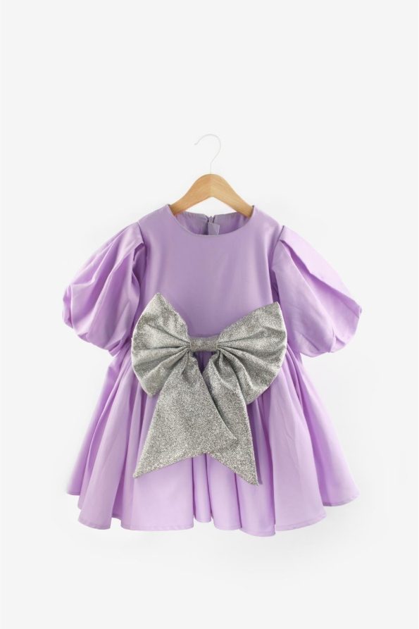 Lilac Giant Bow Detail Girls Dress - Celine