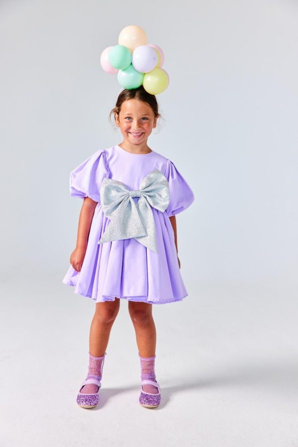 Lilac Giant Bow Detail Girls Dress - Celine
