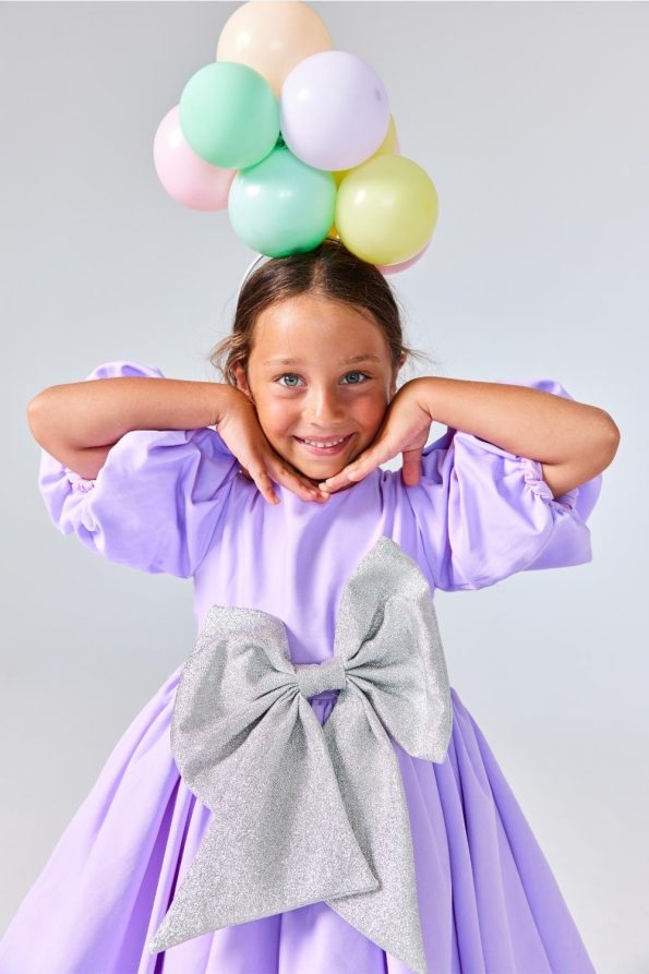 Lilac Giant Bow Detail Girls Dress - Celine