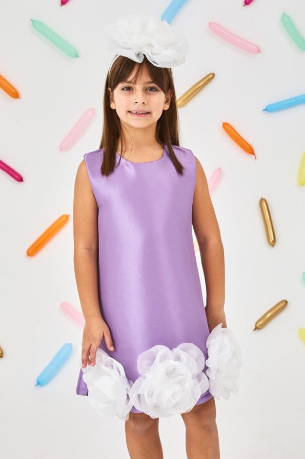 Lilac Dress with Rose Details for Girls - Paola