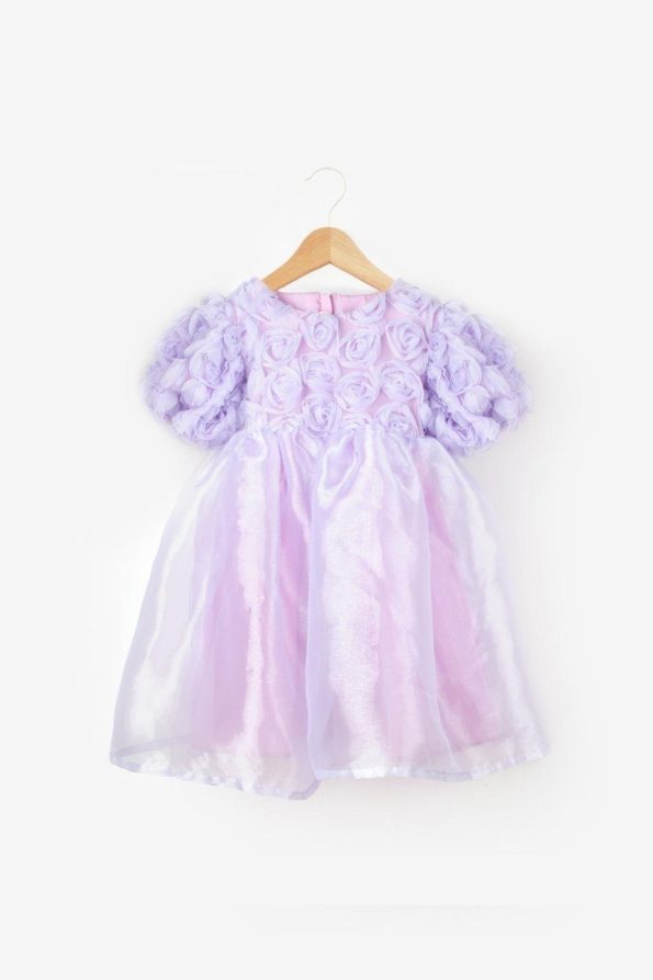 Lilac Rose Detail Tulle Skirt Girls Dress - Nelia