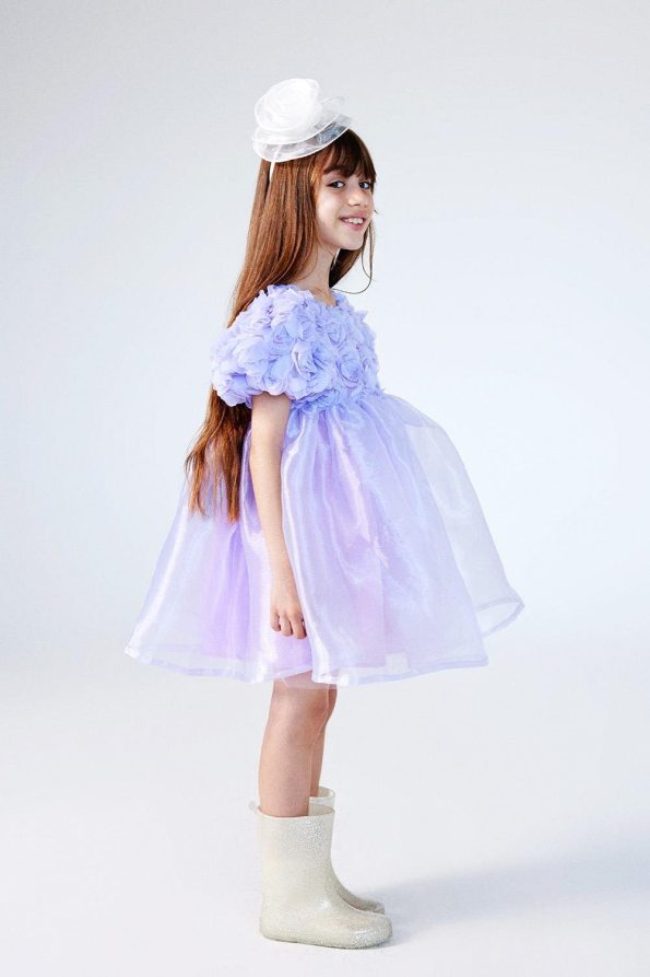 Lilac Rose Detail Tulle Skirt Girls Dress - Nelia