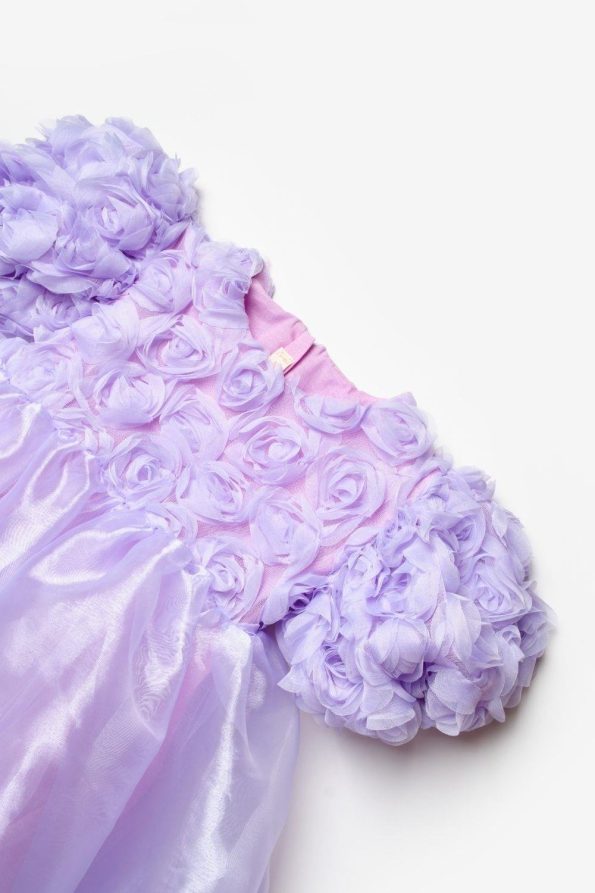 Lilac Rose Detail Tulle Skirt Girls Dress - Nelia