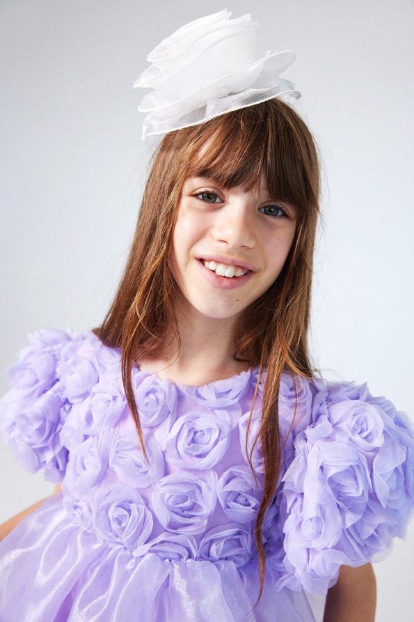 Lilac Rose Detail Tulle Skirt Girls Dress - Nelia