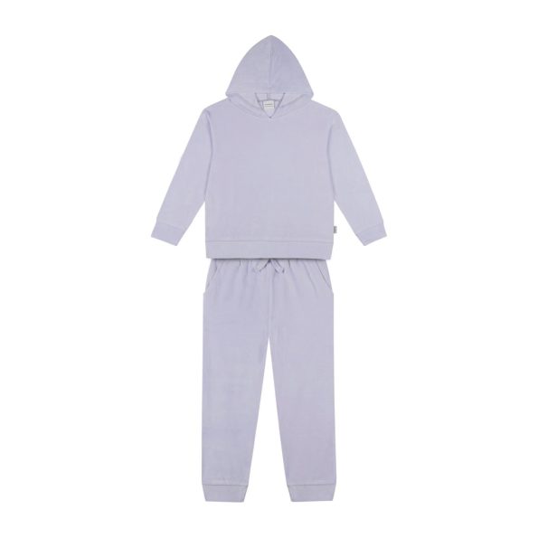 Lilac Velvet Hooded Tracksuit Set