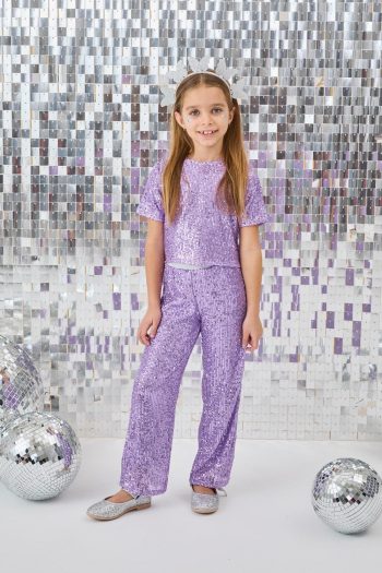 Lilac Sequin Girl's Top and Bottom Set - Effie