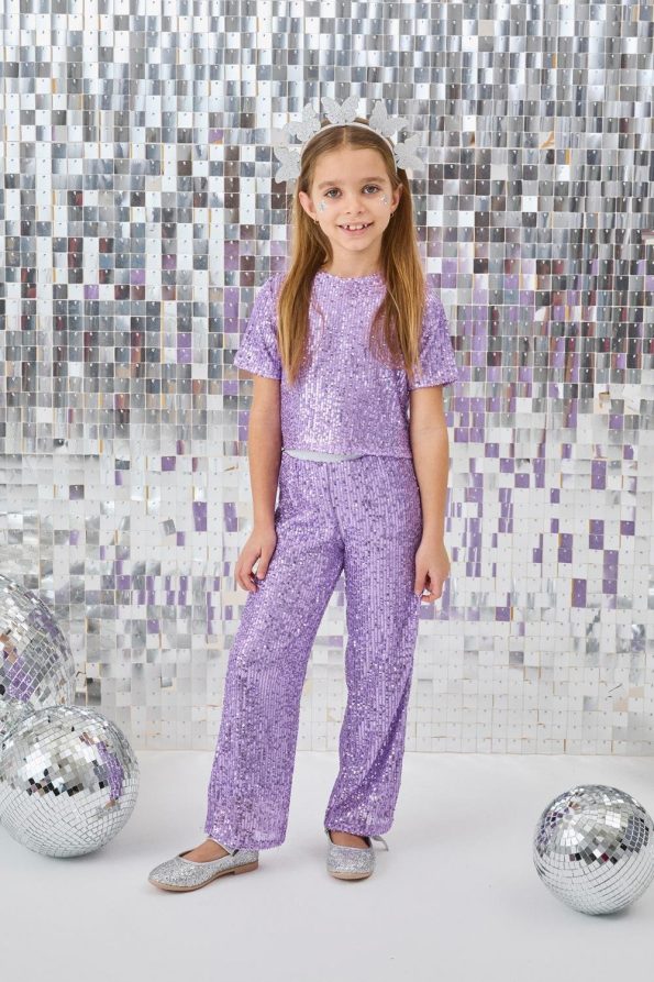 Lilac Sequin Girl's Top and Bottom Set - Effie