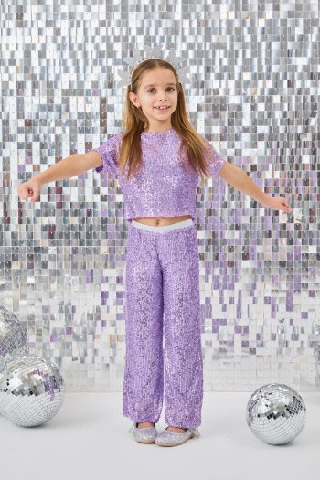 Lilac Sequin Girl's Top and Bottom Set - Effie