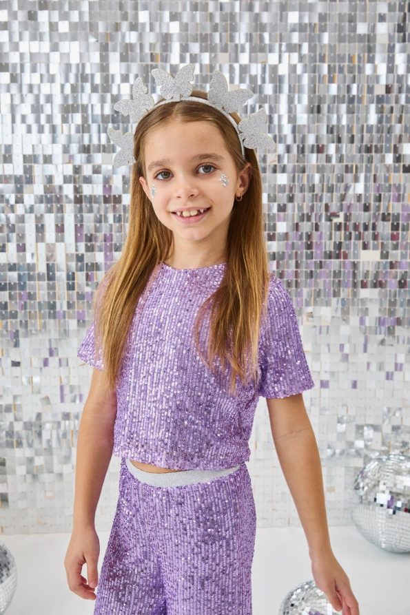 Lilac Sequin Girl's Top and Bottom Set - Effie