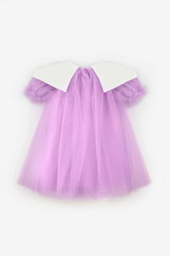 Lilac Pointed Collar Girl's Tulle Dress - Nicole