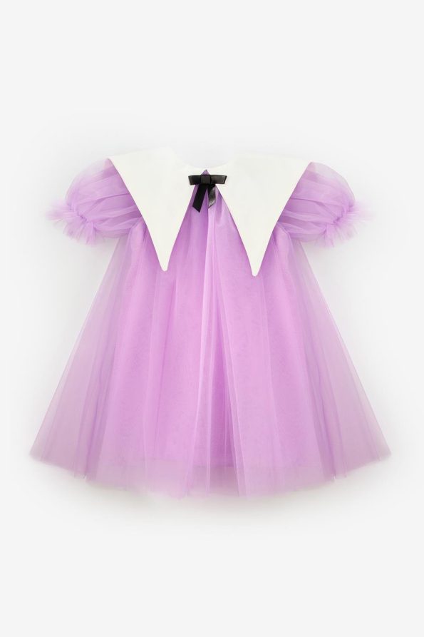 Lilac Pointed Collar Girl's Tulle Dress - Nicole