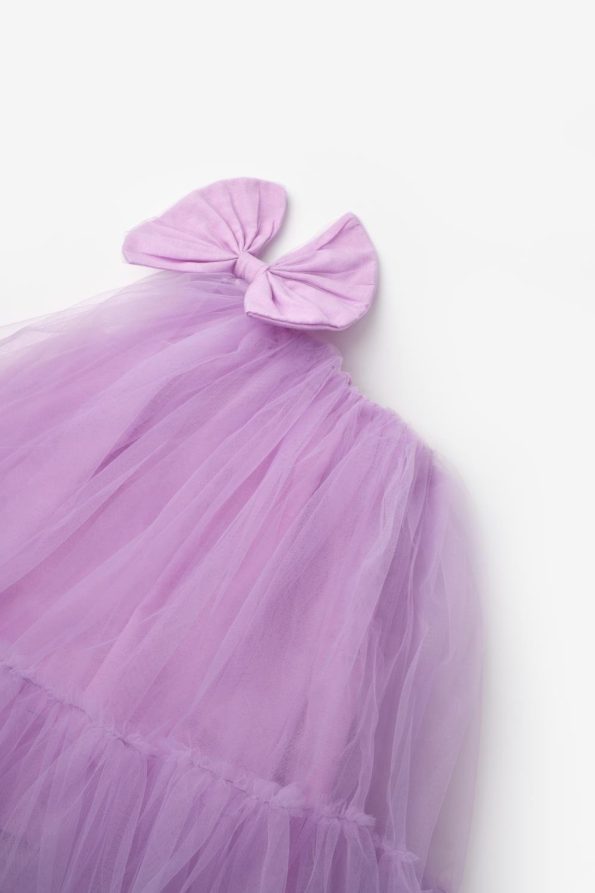 Lilac One-Shoulder Bow Dress for Girls