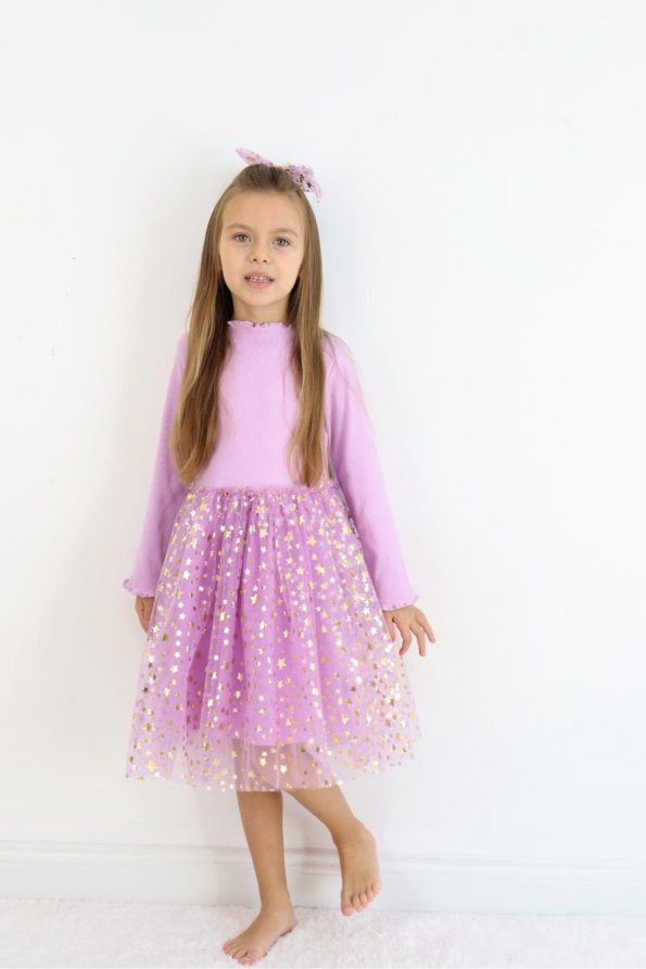 Lilac Star Print Tulle Skirt Dress for Girls