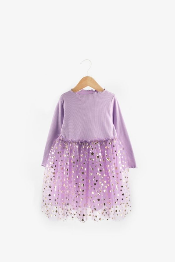 Lilac Star Print Tulle Skirt Dress for Girls