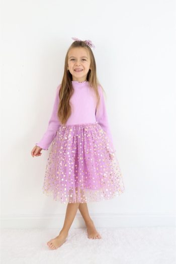 Lilac Star Print Tulle Skirt Dress for Girls