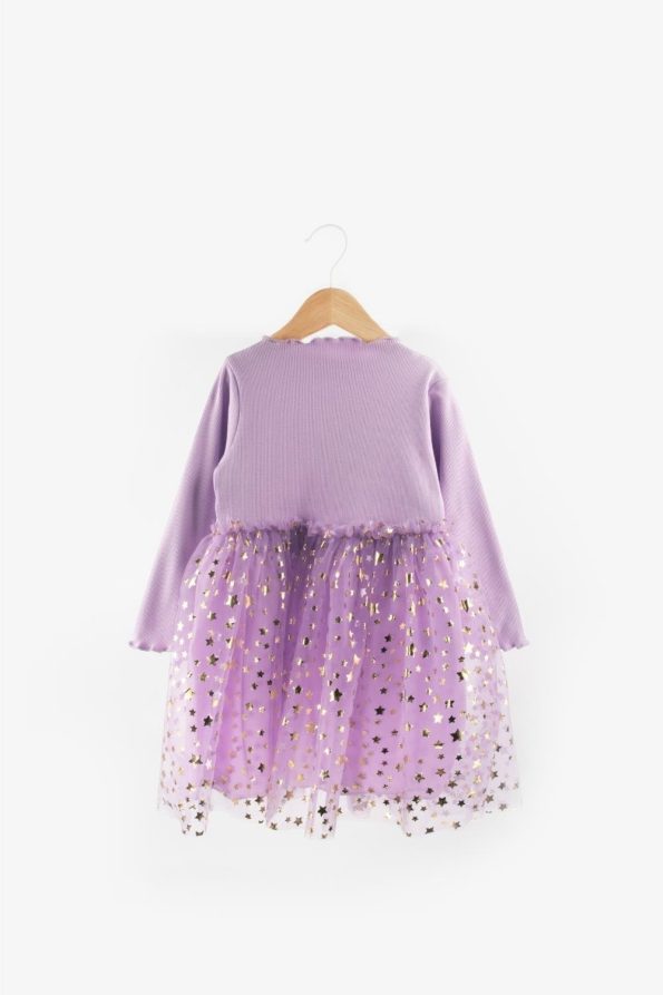 Lilac Star Print Tulle Skirt Dress for Girls