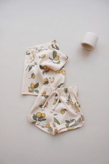 Lemon Print Ribbed Top and Bottom Set