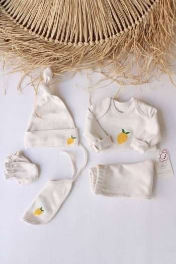 Lemon Embroidered 5-Piece Long Sleeve Newborn Set