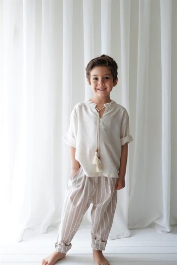 Linen Line Carrot Pants + Cream Linen Tie Shirt