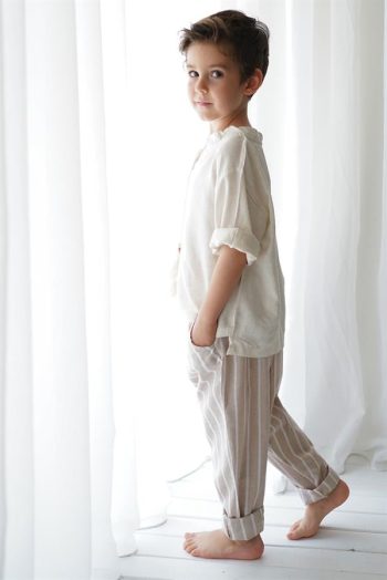 Linen Line Carrot Pants + Cream Linen Tie Shirt