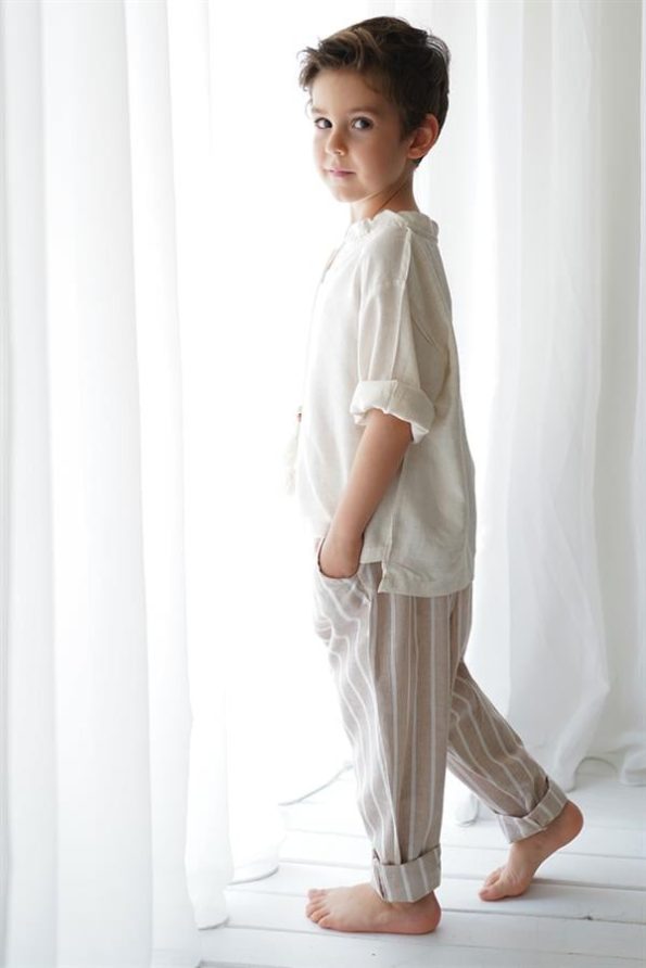 Linen Line Carrot Pants + Cream Linen Tie Shirt