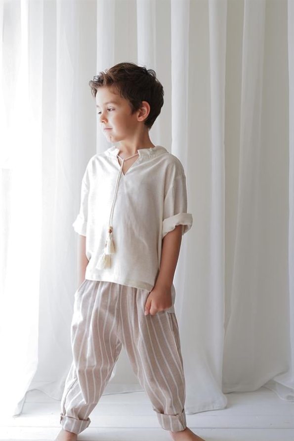 Linen Line Carrot Pants + Cream Linen Tie Shirt