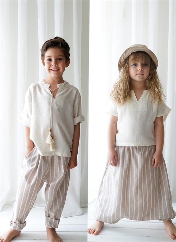 Linen Line Samurai Salvar and Cream Şile Fabric Samurai Shirt
