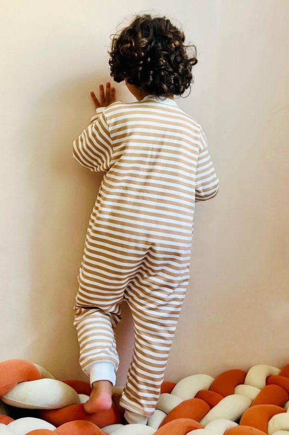 Boys' Striped Sleep Suit in Light Brown (1-2 Years)
