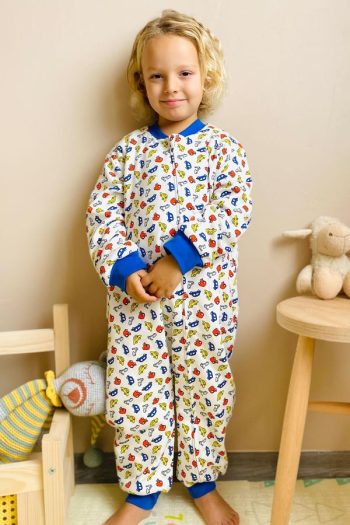 Boys' Colorful Car Print Sleep Suit White (Ages 1-5)