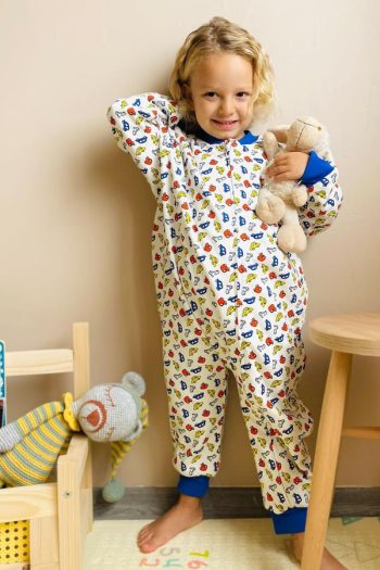 Boys' Colorful Car Print Sleep Suit White (Ages 1-5)