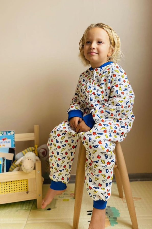 Boys' Colorful Car Print Sleep Suit White (Ages 1-5)