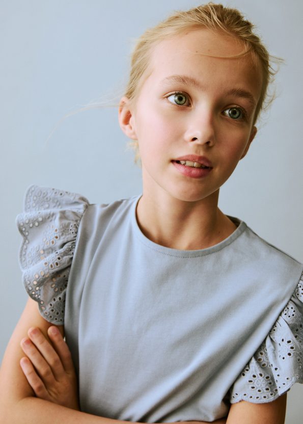 Ruffled and Embroidered T-Shirt
