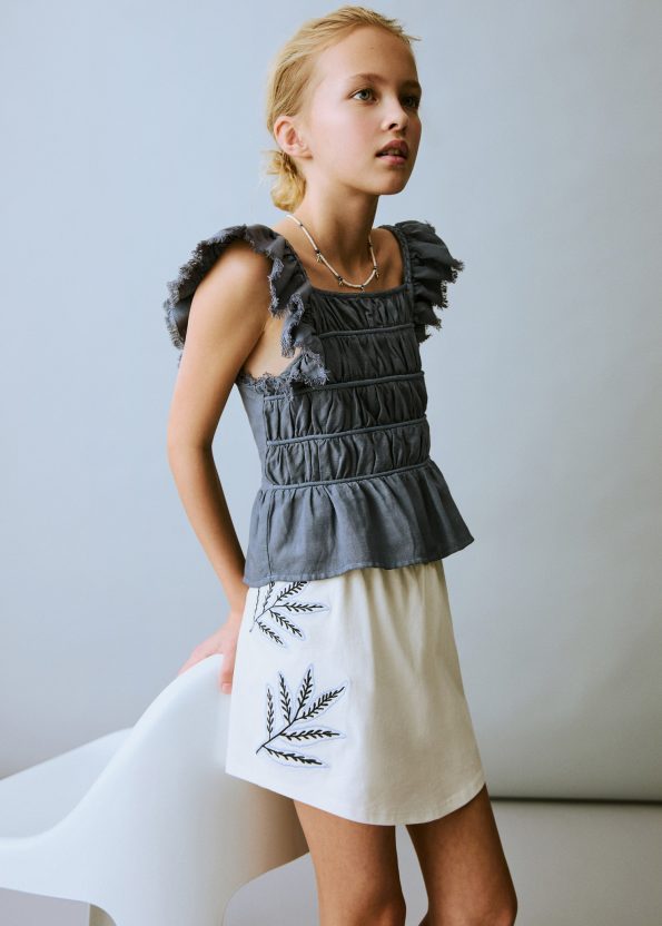 Embroidered Detail Skirt Pants