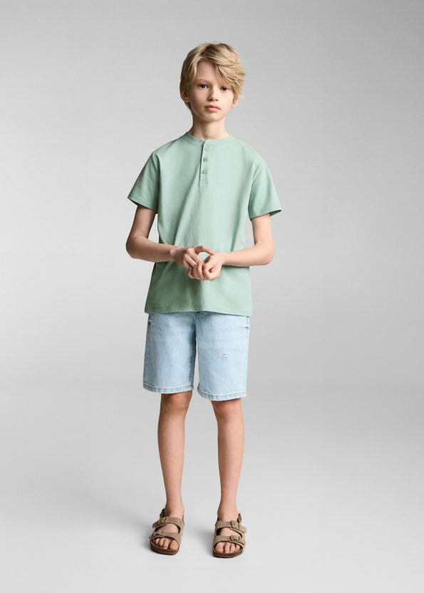 Button-Up Cotton T-Shirt