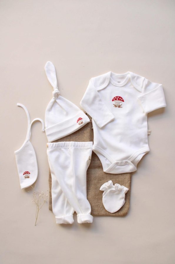 Embroidered Mushroom 5-Piece Long Sleeve Newborn Set
