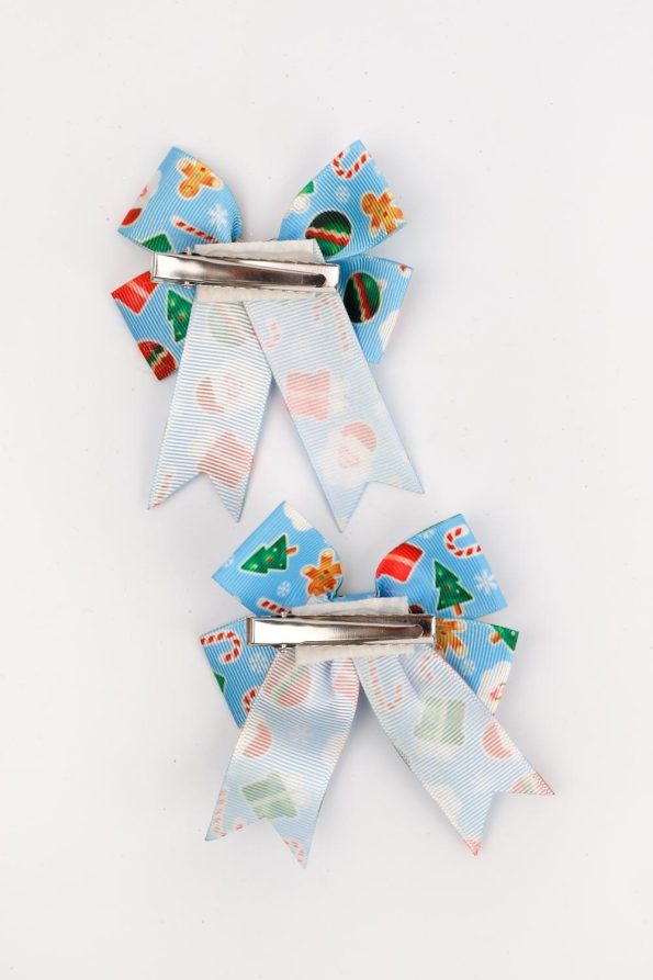 Blue Candy Cane Patterned Hair Clips for Girls