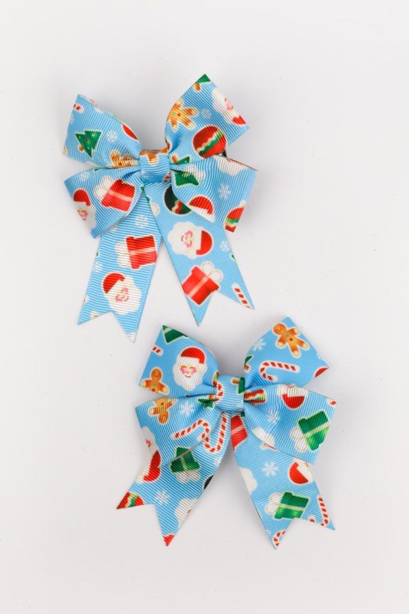Blue Candy Cane Patterned Hair Clips for Girls