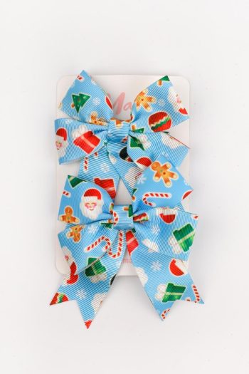 Blue Candy Cane Patterned Hair Clips for Girls