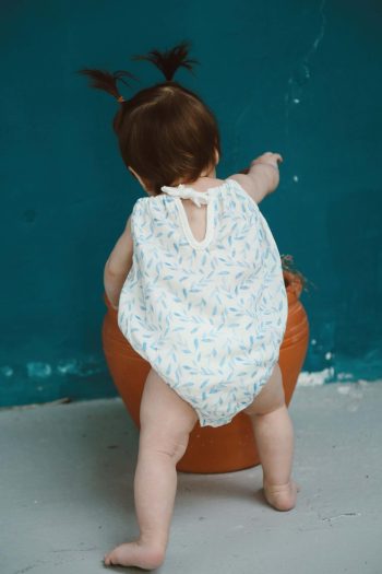 Blue Floral Print Baby Strap Jumpsuit