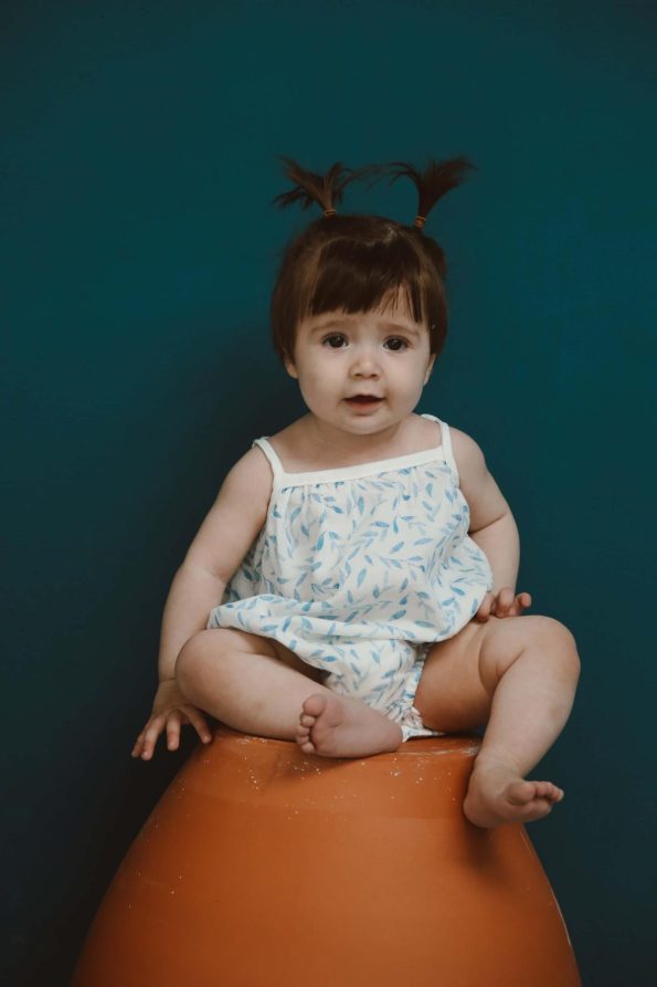 Blue Floral Print Baby Strap Jumpsuit