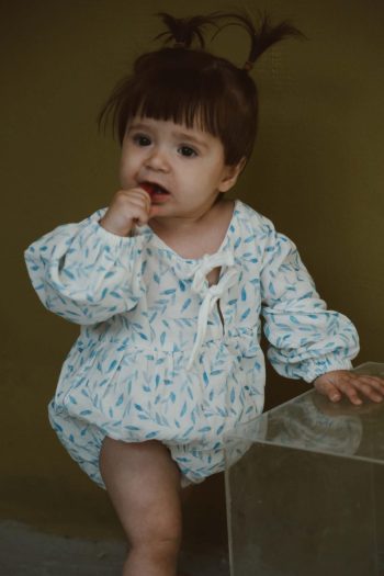 Blue Flower Printed Long Sleeve Baby Jumpsuit