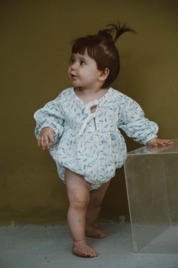 Blue Flower Printed Long Sleeve Baby Jumpsuit