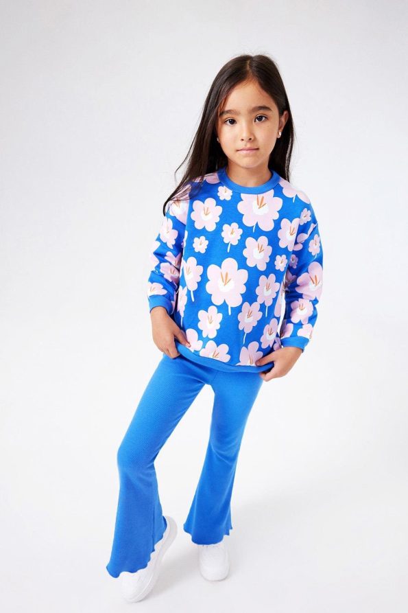 Blue Floral Patterned Girls' Tracksuit - Gemma