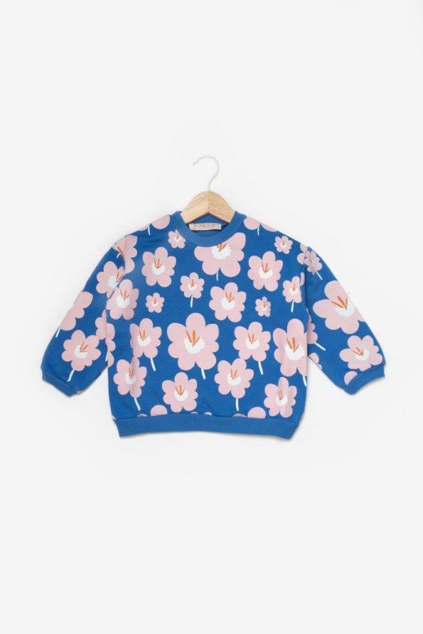 Blue Floral Patterned Girls' Tracksuit - Gemma