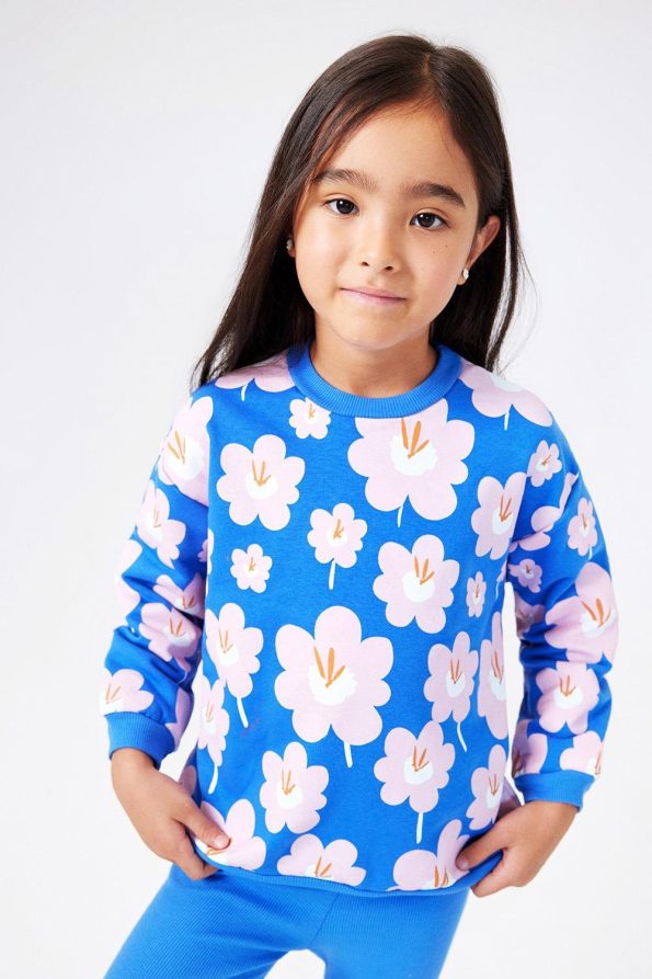 Blue Floral Patterned Girls' Tracksuit - Gemma