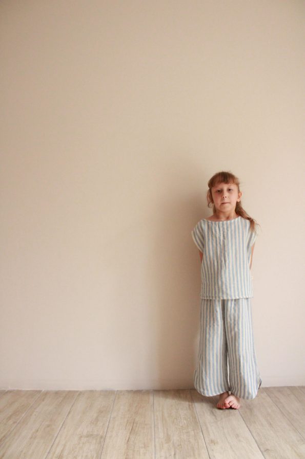 Blue Striped Back Detail Muslin Set