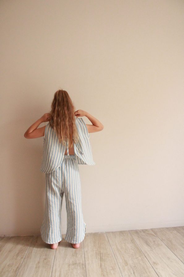 Blue Striped Back Detail Muslin Set