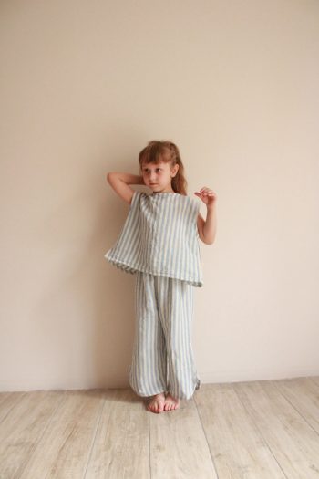 Blue Striped Back Detail Muslin Set